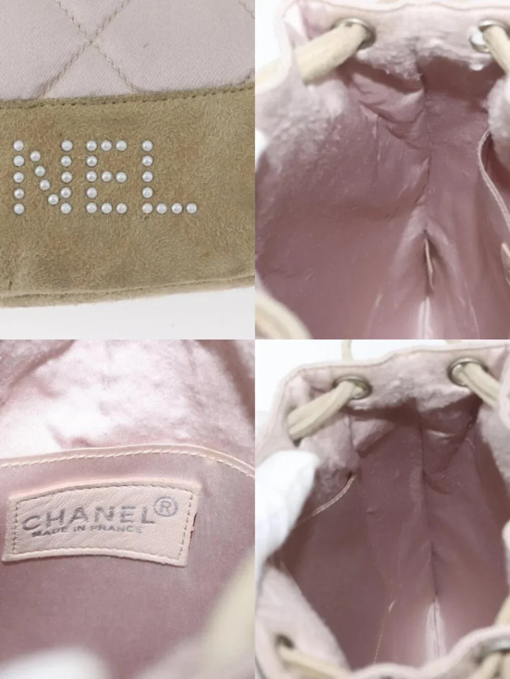 CHANEL Backpack Satin White Silver CC Auth bs33422